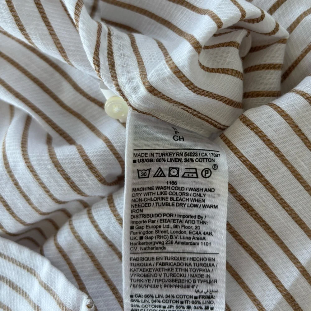 Banana Republic Men’s White Tan Striped Slim Linen-Cotton Dress Shirt Size Small